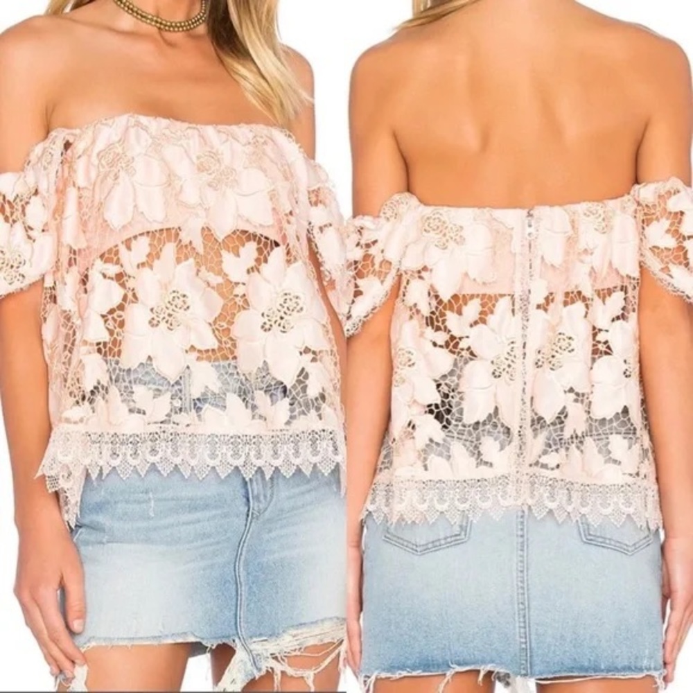 Lovers + Friends floral lace off the shoulder top size medium